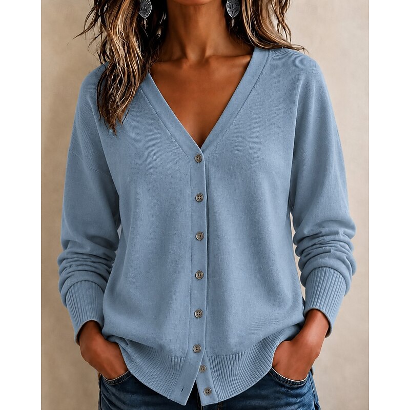 Women's Buttoned V Neck Knit Cardigan