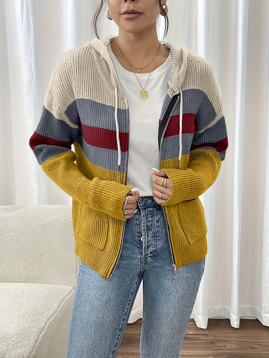 Women's Hooded Zip Through Winter Cardigan