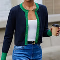 Women's Contrast Trim Crew Neck Cardigan