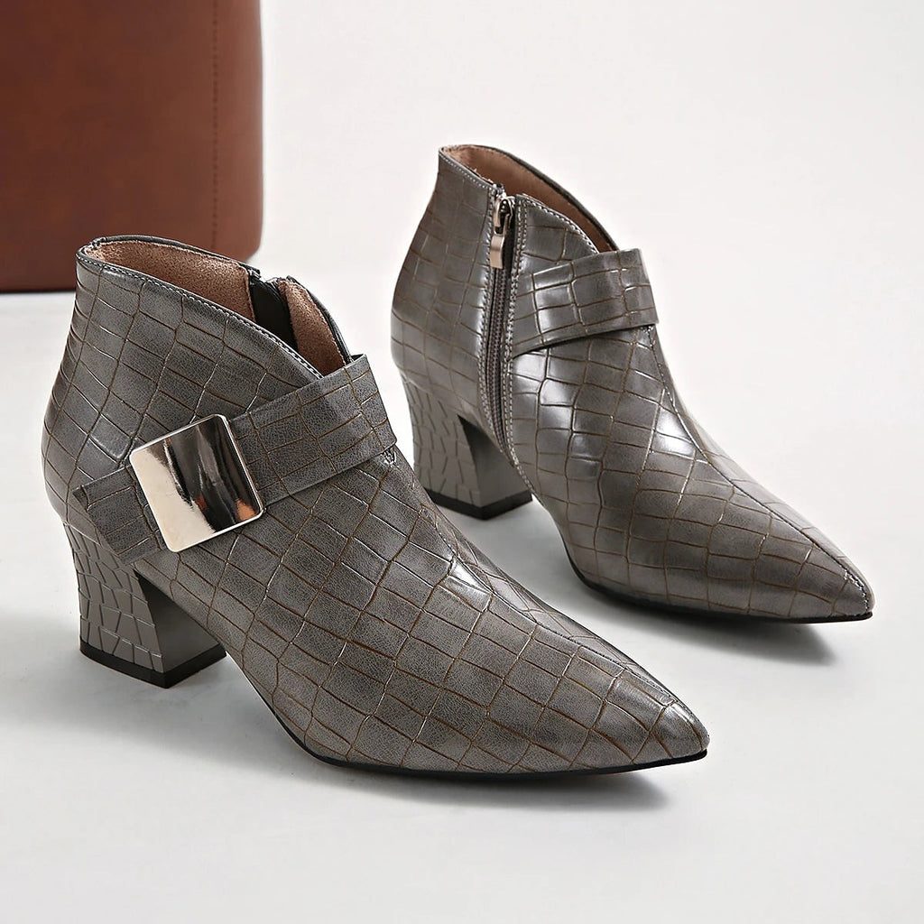 Women's Winter Croc Effect Buckle Ankle Boots