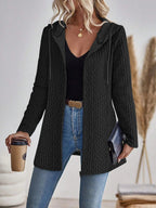Women's Hooded Zip Through Cable Knit Cardigan