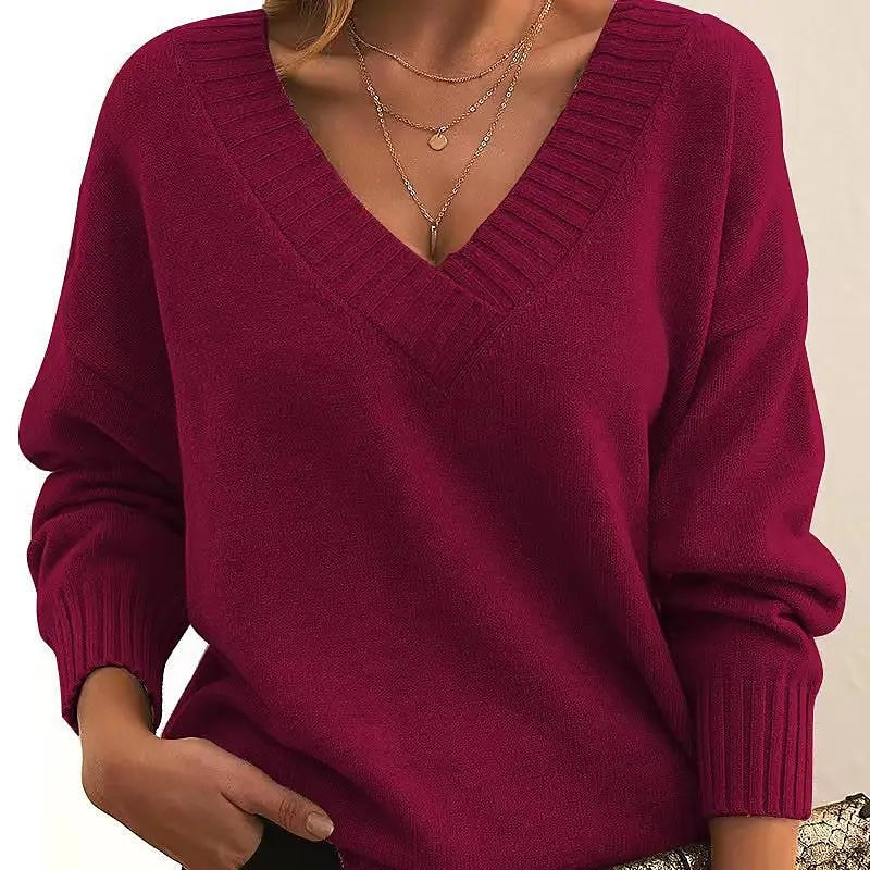 Women's Wide Sleeve Plunge Neck Jumper