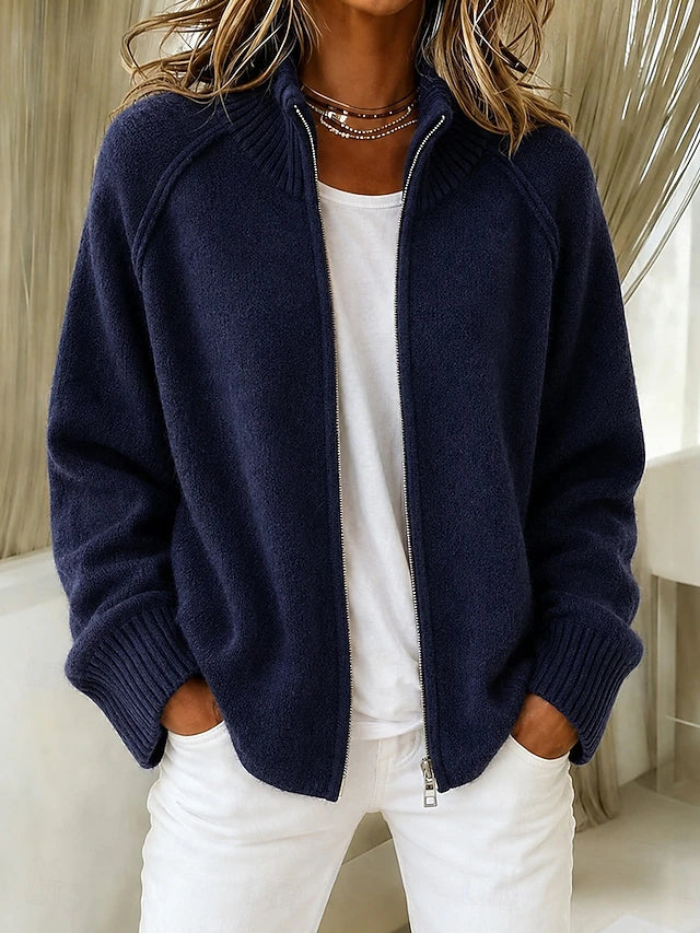 Women's Mandarin Collar Long Knit Cardigan