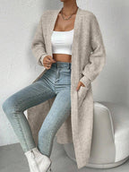 Women's Waffle Knit Side Split Long Cardigan
