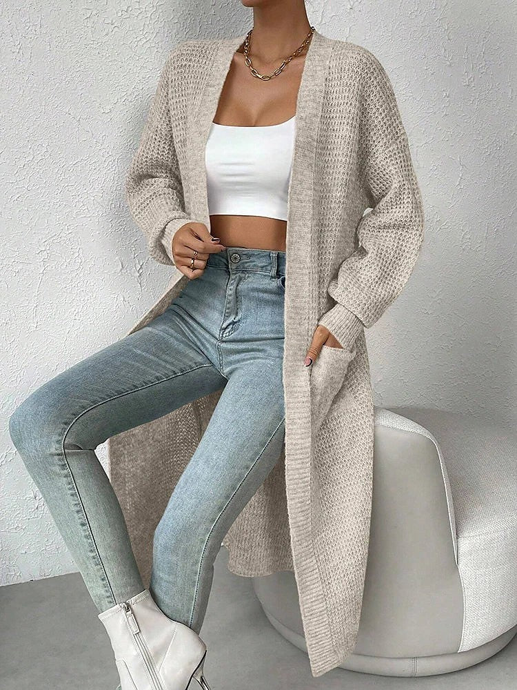 Women's Waffle Knit Side Split Long Cardigan