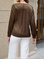 Women's Satin Puff Sleeve Gathered Neck Blouse