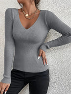 Women's Deep V Neck Fitted Rib Top