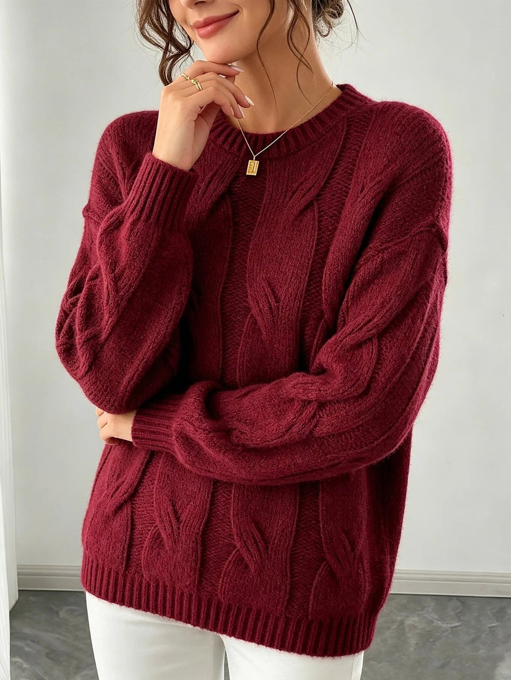 Women's Cable Knit Puff Sleeve Jumper