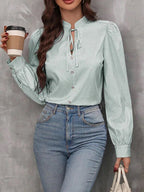 Women's Striped Poplin Tie Neck Blouse