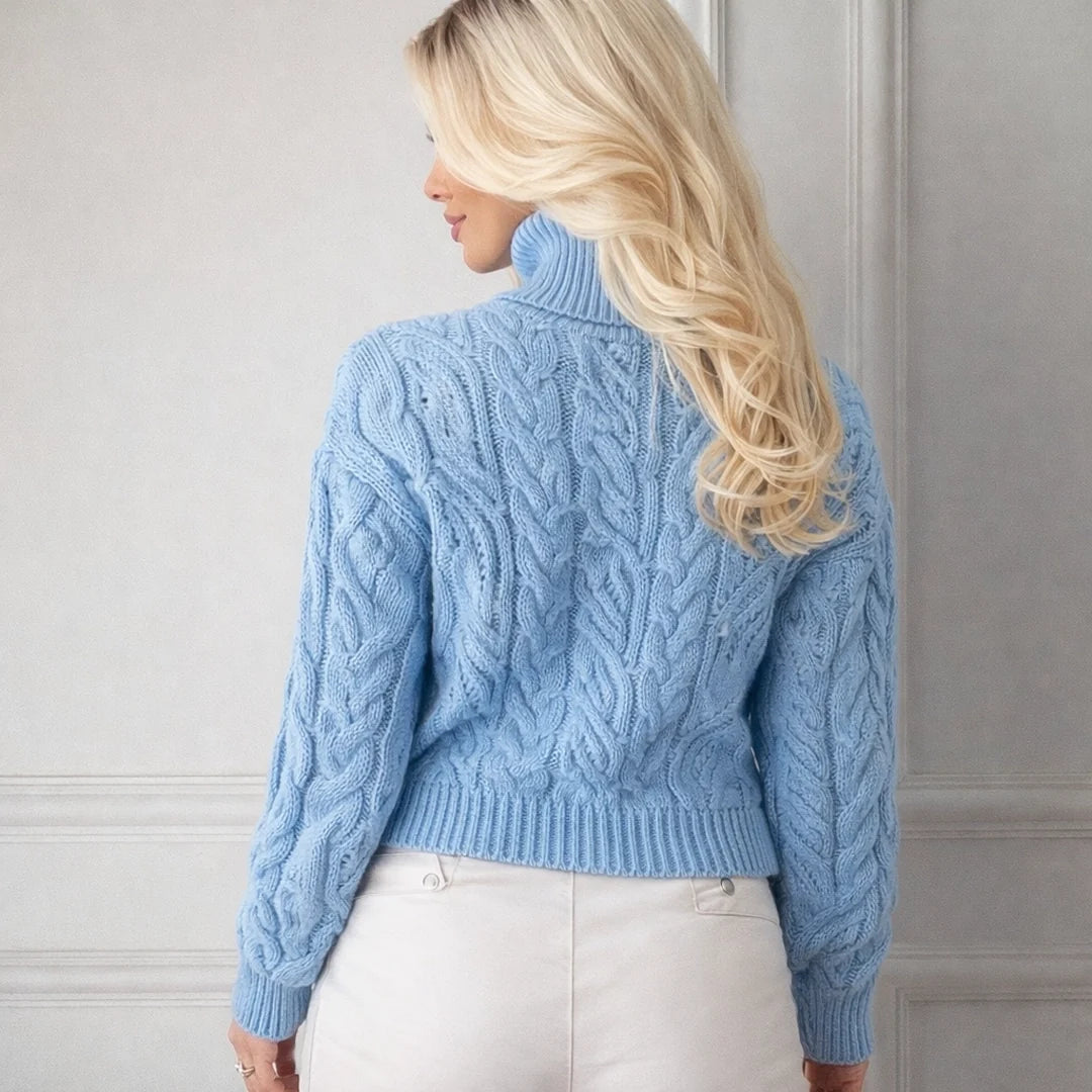 Women's Chunky Cable Polo Neck Jumper