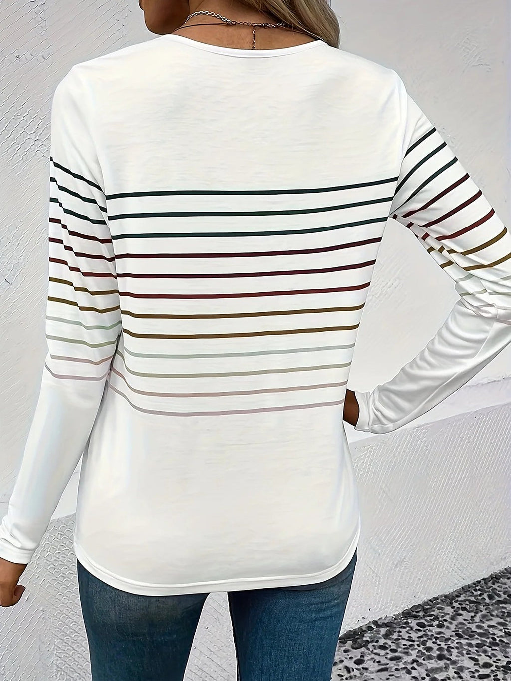 Women's Fine Stripe Round Neck Jersey Top