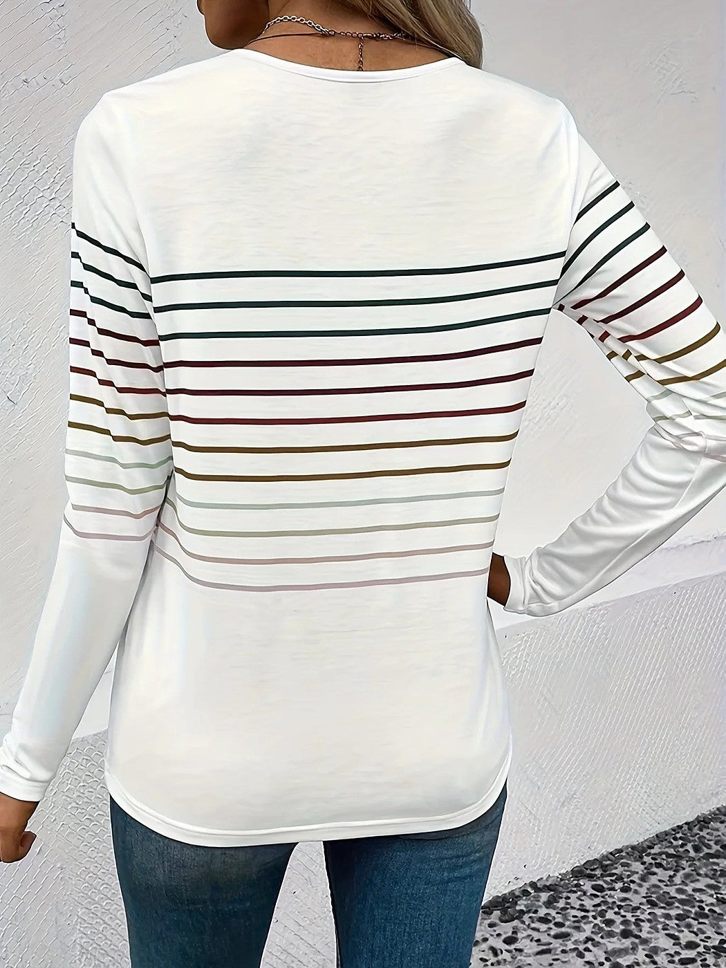 Women's Fine Stripe Round Neck Jersey Top