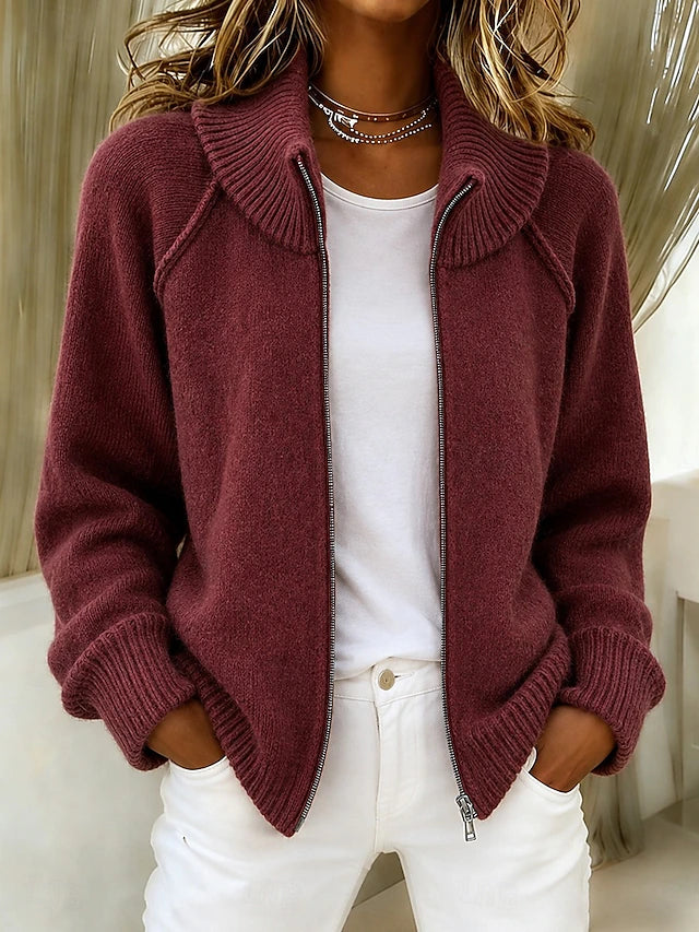 Women's Mandarin Collar Long Knit Cardigan