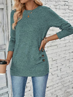 Women's Button Detail Ruched Long Sleeve Top