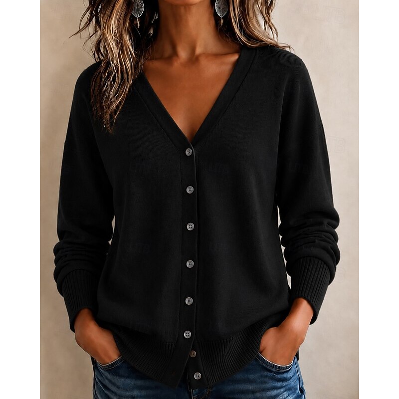 Women's Buttoned V Neck Knit Cardigan