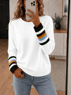 Women's Contrast Stripe Cuff Round Neck Jumper