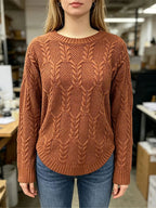 Women's Herringbone Stitch Curved Hem Knit Jumper
