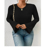 Women's Cropped Flare Sleeve Ribbed Top
