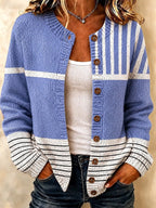 Women's Bold Stripe Buttoned Knit Cardigan