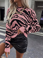 Women's Animal Print Roll Neck Cropped Jumper