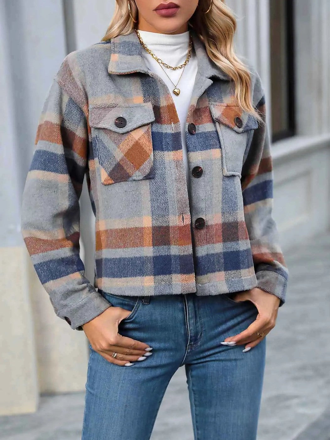 Women's Cropped Flannel Check Shirt Jacket