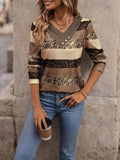 Women's Sequin Stripe Collared Long Sleeve Top