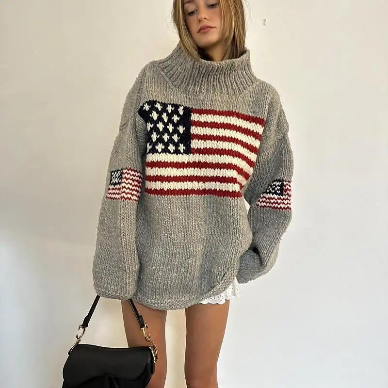 Women's Oversized Roll Neck Jacquard Knit Jumper