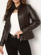 Women's Funnel Neck Faux Leather Jacket