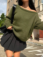 Women's Chunky Knit Bardot Neck Slouch Jumper