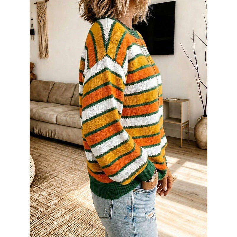 Women's Multi Stripe Ribbed Knit Jumper