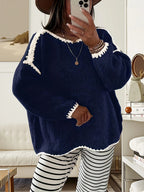 Women's Contrast Trim Oversized Brushed Knit Jumper