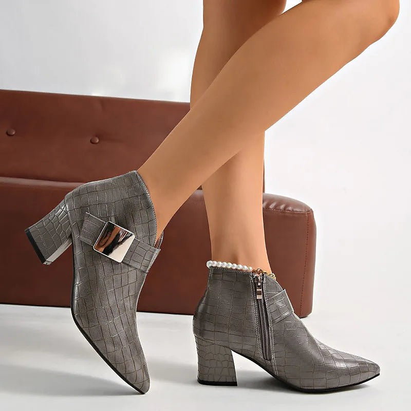 Women's Winter Croc Effect Buckle Ankle Boots