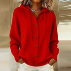 Women's Drawstring Hood Button Through Knit Cardigan