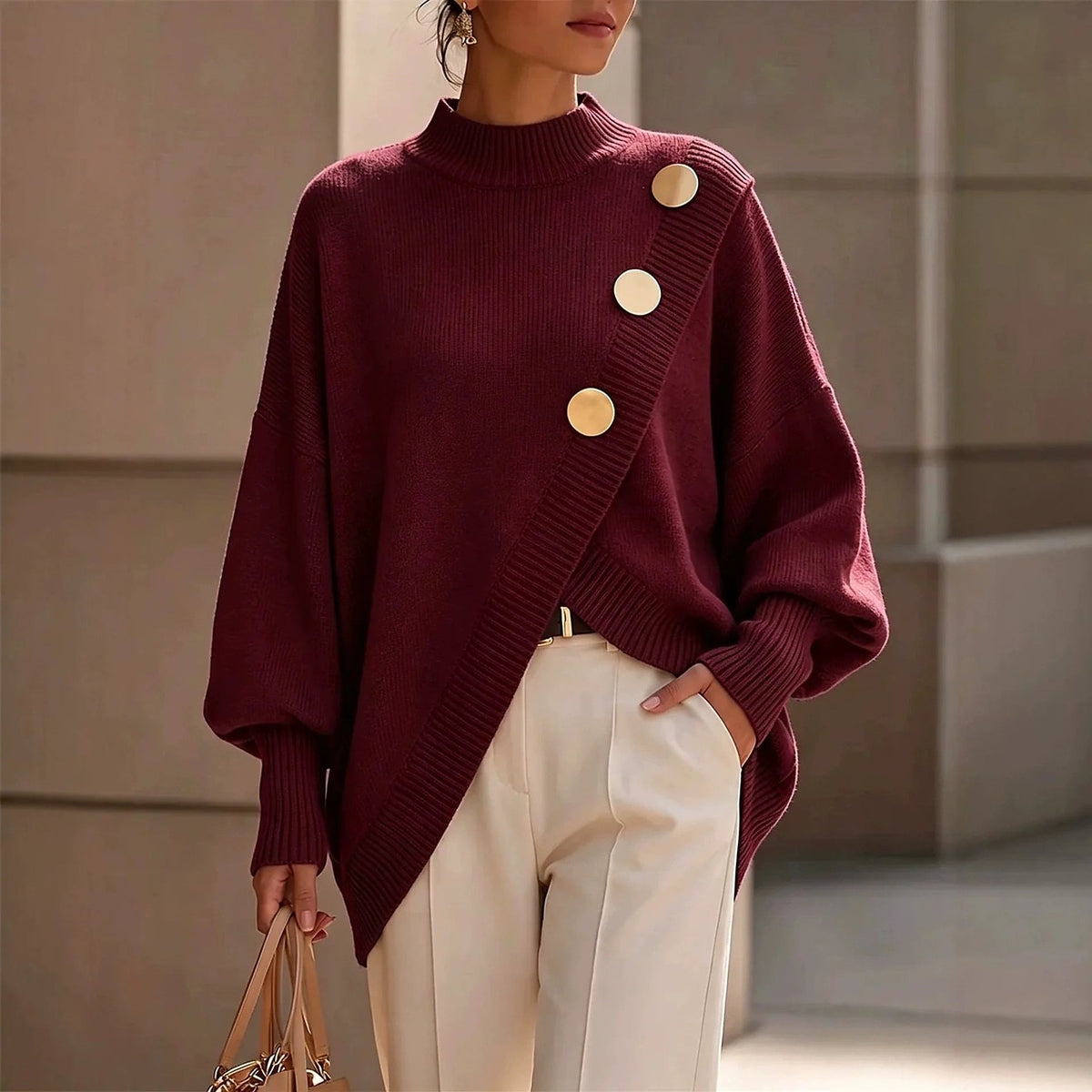 Women's Mock Neck Asymmetric Hem Knit Jumper