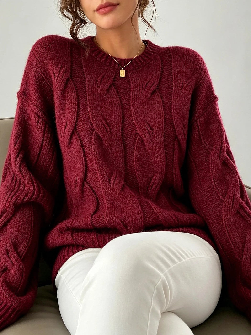 Women's Cable Knit Puff Sleeve Jumper