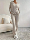 Women's Knitted V Neck Wide Leg Co-ord