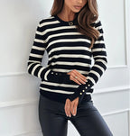 Women's Ribbed Stripe Jumper with Button Cuffs