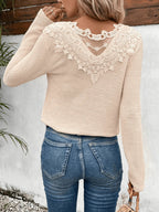 Women's Lace Panel Round Neck Top