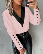 Women's V Neck Button Front Blouse