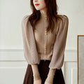 Women's Frill High Neck Pleated Sleeve Blouse