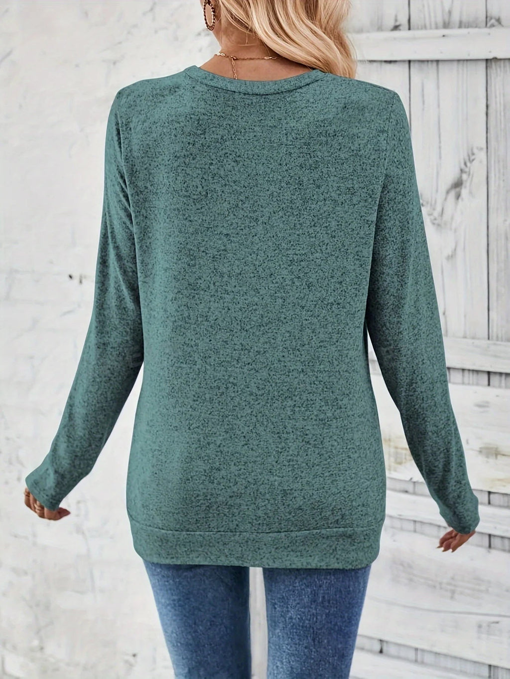 Women's Button Detail Ruched Long Sleeve Top