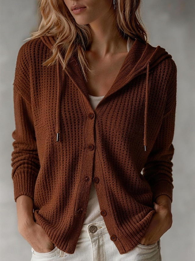 Women's Waffle Knit Hooded Button Overshirt