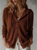 Women's Waffle Knit Hooded Button Overshirt