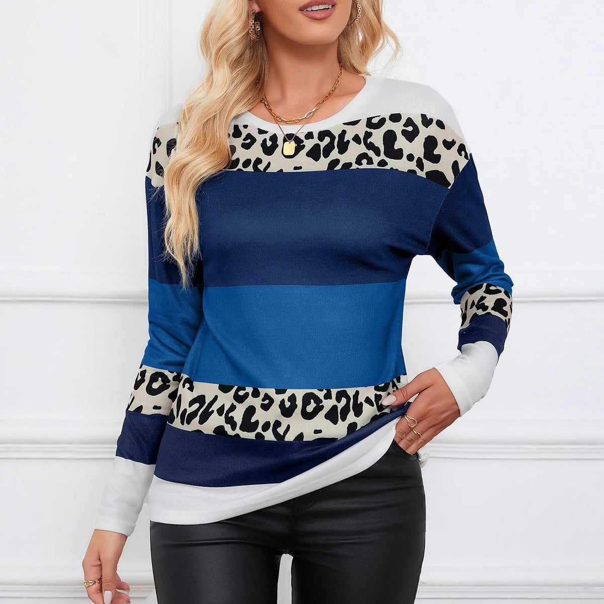 Women's Animal Print Colour Block Jersey Top