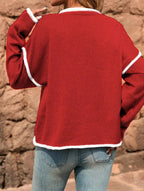 Women's Two Tone V Neck Knit Jumper
