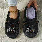 Women's Cat Embroidered Fluffy House Slippers