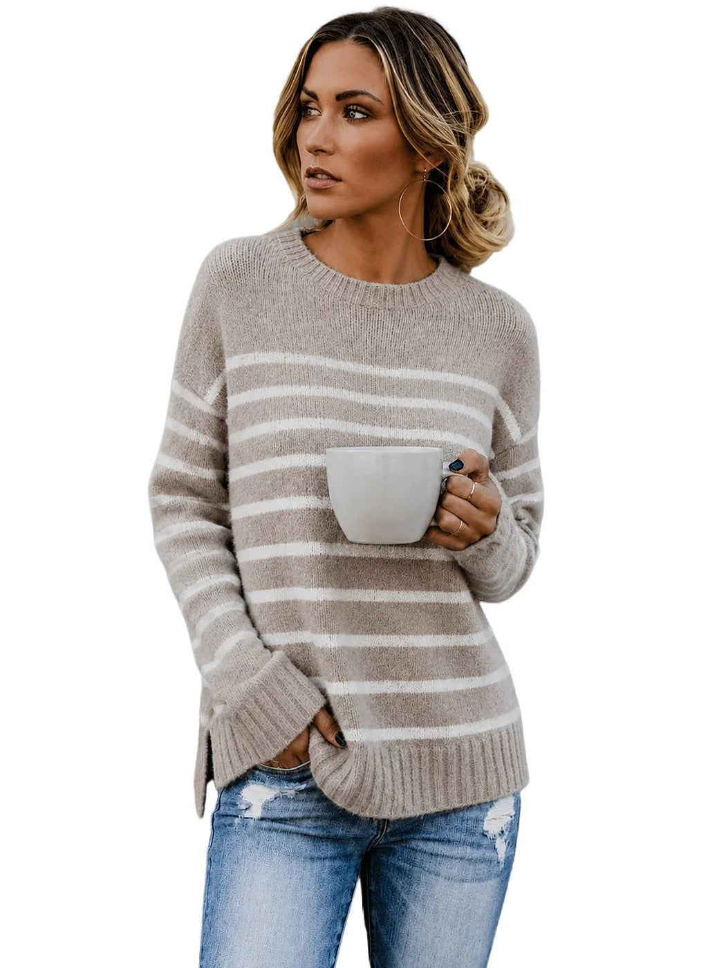 Women's Wide Stripe Side Split Knit Jumper