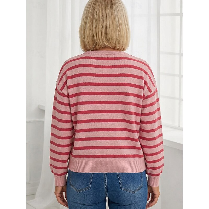 Women's Jacquard Stripe Crew Neck Cardigan