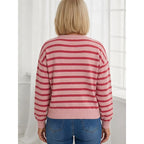 Women's Jacquard Stripe Crew Neck Cardigan