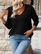 Women's V Neck Off Shoulder Jumper